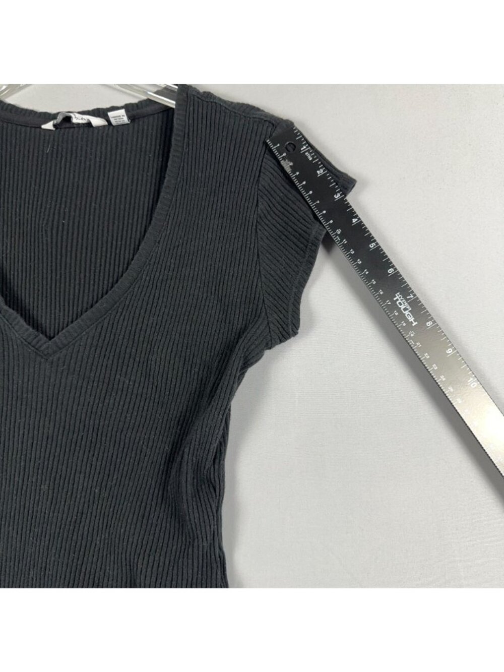 Calvin Klein Jeans Bodysuit Womens Size Medium Black Ribbed V-Neck Short Sleeve - Picture 12 of 13